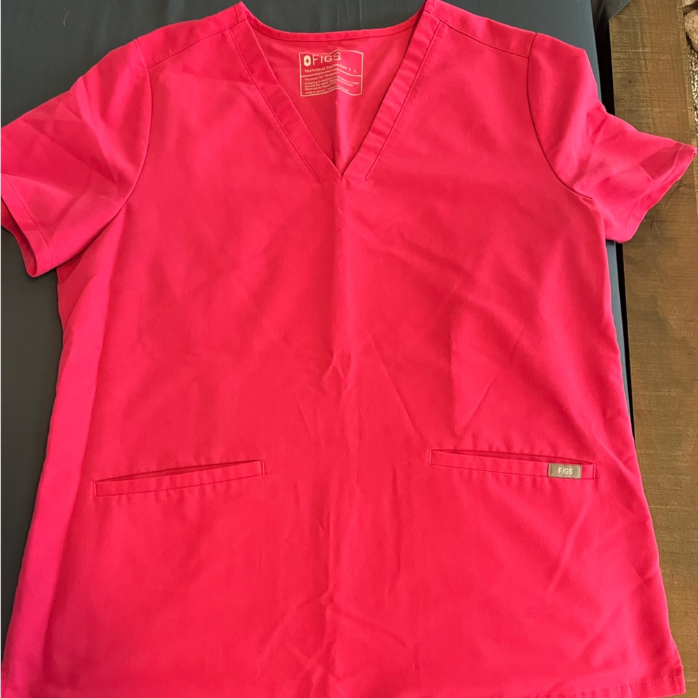 Figs Hot Pink V-Neck Scrub Top